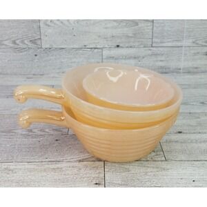 Vintage Fire King Peach Luster Beehive Ovenware Bowls Handles & Custard Cup Se